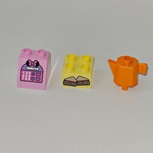 3 Lego Duplo Bricks Pink Minnie Mouse Cash Register Orange Pitcher Sandwiches